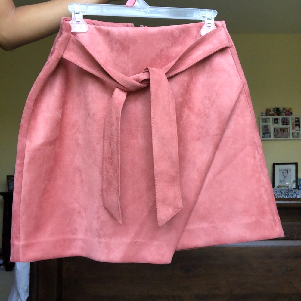 Loft pink velvet tie skirt